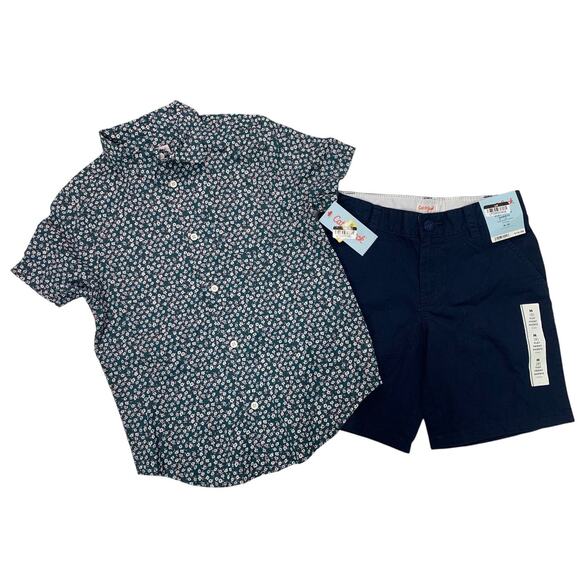 New Cat & Jack Boys Medium (8) Floral Button Up Shirt Adjustable Waist Shorts - Picture 1 of 3